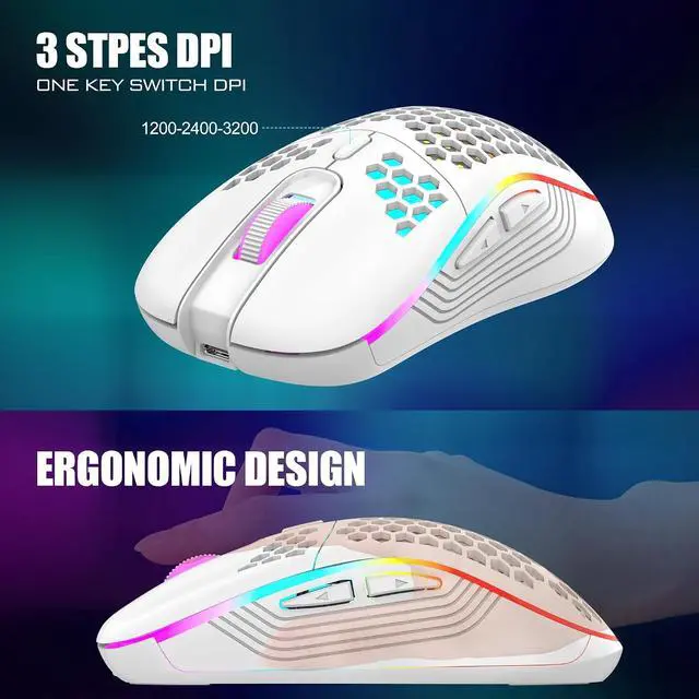 Alt view image 7 of 7 - RedThunder 60% Wireless Gaming Keyboard and Mouse Combo, 2500mAh Rechargeable Battery, Ultra-Compact Small RGB Mechanical Feel Keyboard, Lightweight Honeycomb Optical Mouse for Gaming/Business, White