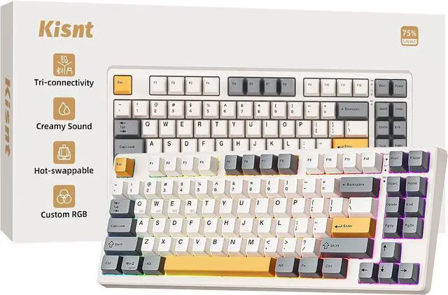 Main image of Kisnt KN85 Wireless Mechanical Keyboard, 75% Layout, Bluetooth/2.4GHz/USB-C, Custom RGB Backlit, Hot-Swappable Linear Switch, Creamy Sound for Gaming/Typing (Retro Beige)