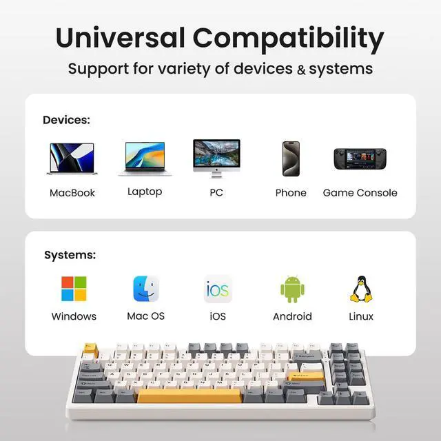 Alt view image 6 of 7 - Kisnt KN85 Wireless Mechanical Keyboard, 75% Layout, Bluetooth/2.4GHz/USB-C, Custom RGB Backlit, Hot-Swappable Linear Switch, Creamy Sound for Gaming/Typing (Retro Beige)