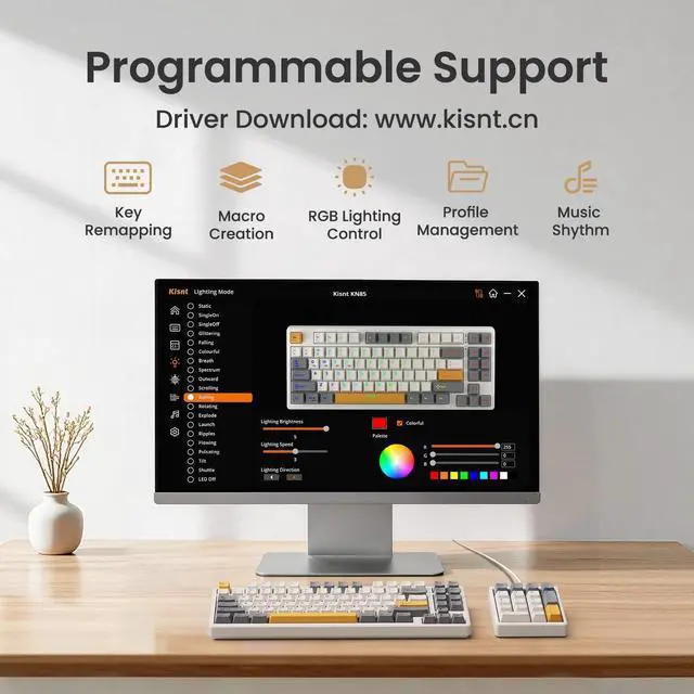 Alt view image 7 of 7 - Kisnt KN85 Wireless Mechanical Keyboard, 75% Layout, Bluetooth/2.4GHz/USB-C, Custom RGB Backlit, Hot-Swappable Linear Switch, Creamy Sound for Gaming/Typing (Retro Beige)