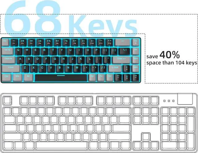 Alt view image 3 of 7 - MageGee Portable 60% Mechanical Gaming Keyboard, MK-Box LED Backlit Compact 68 Keys Mini Wired Office Keyboard with Red Switch for Windows Laptop PC Mac - Black/Grey