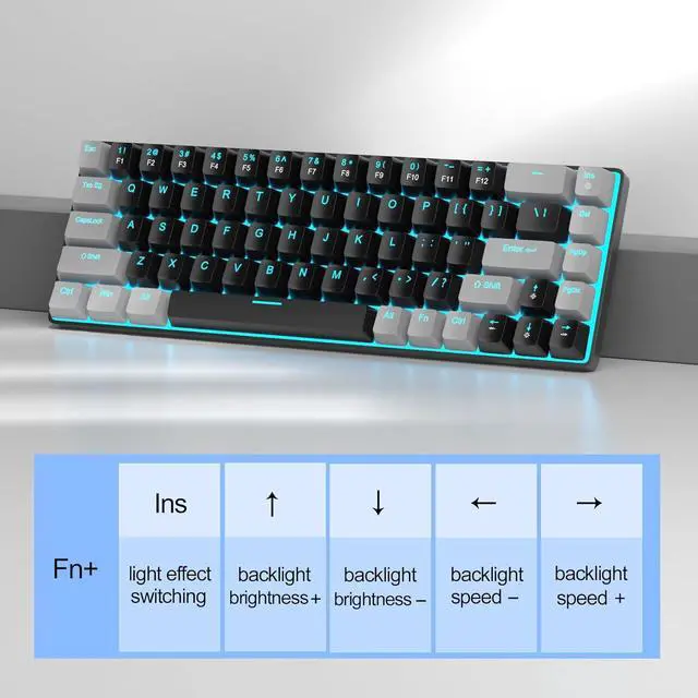 Alt view image 4 of 7 - MageGee Portable 60% Mechanical Gaming Keyboard, MK-Box LED Backlit Compact 68 Keys Mini Wired Office Keyboard with Red Switch for Windows Laptop PC Mac - Black/Grey