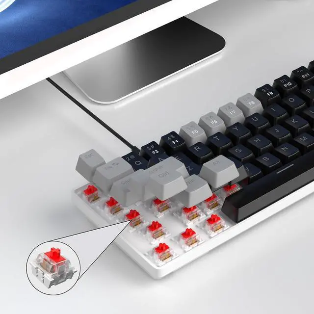 Alt view image 6 of 7 - MageGee Portable 60% Mechanical Gaming Keyboard, MK-Box LED Backlit Compact 68 Keys Mini Wired Office Keyboard with Red Switch for Windows Laptop PC Mac - Black/Grey