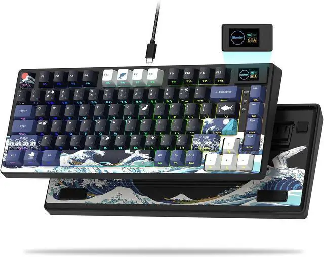 Main image of SK80 75% Keyboard with Color Multimedia Display Gaming Keyboard | Creamy Sound Mechanical Wired Hot Swappable Gasket RGB Custom Key board, Pre-lubed Stabilizer for Mac/Win, Black Kanagawa