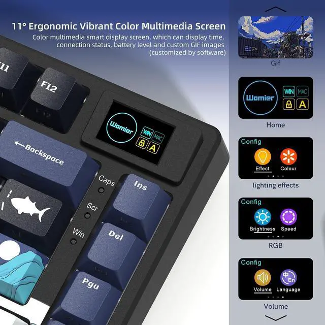 Alt view image 2 of 6 - SK80 75% Keyboard with Color Multimedia Display Gaming Keyboard | Creamy Sound Mechanical Wired Hot Swappable Gasket RGB Custom Key board, Pre-lubed Stabilizer for Mac/Win, Black Kanagawa