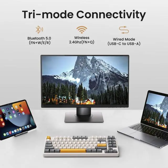 Alt view image 2 of 7 - Kisnt KN85 Wireless Mechanical Keyboard, 75% Layout, Bluetooth/2.4GHz/USB-C, Custom RGB Backlit, Hot-Swappable Linear Switch, Creamy Sound for Gaming/Typing (Retro Beige)