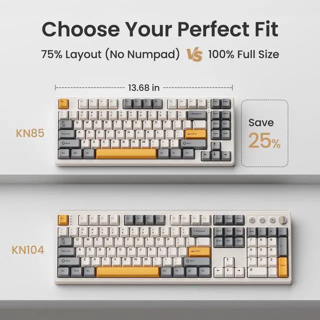 Alt view image 3 of 7 - Kisnt KN85 Wireless Mechanical Keyboard, 75% Layout, Bluetooth/2.4GHz/USB-C, Custom RGB Backlit, Hot-Swappable Linear Switch, Creamy Sound for Gaming/Typing (Retro Beige)