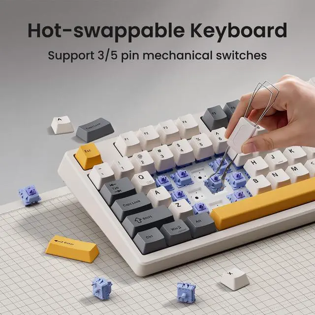 Alt view image 5 of 7 - Kisnt KN85 Wireless Mechanical Keyboard, 75% Layout, Bluetooth/2.4GHz/USB-C, Custom RGB Backlit, Hot-Swappable Linear Switch, Creamy Sound for Gaming/Typing (Retro Beige)