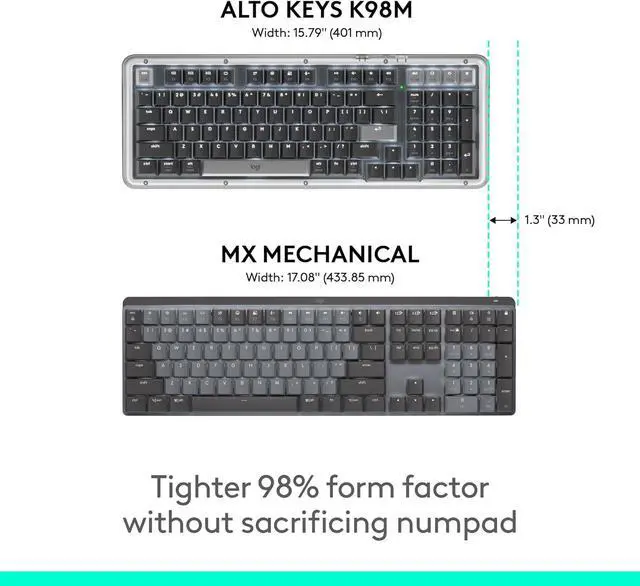 Alt view image 5 of 7 - Alto Keys K98M Wireless Mechanical Clicky Keyboard, Customizable Keyboard with Vibration Absorbing Gasket, Backlit Keys, Bluetooth, USB-C Charging, for PC, Mac, Laptops - Graphite