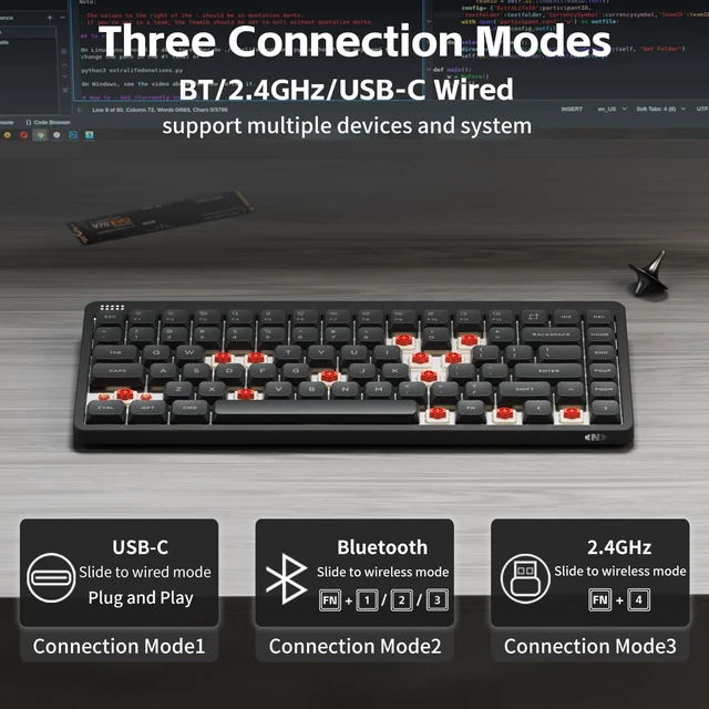 Alt view image 3 of 7 - NuPhy Node75 Hot-swap Wireless Mechanical Keyboard Gray-Brown Nano Switch | Hot Swappable, For Mac / Windows, Supports Touch Gestures, For Bluetooth, 2.4GHz, USB-C, RGB Backlit, PBT Keycaps, Wireless