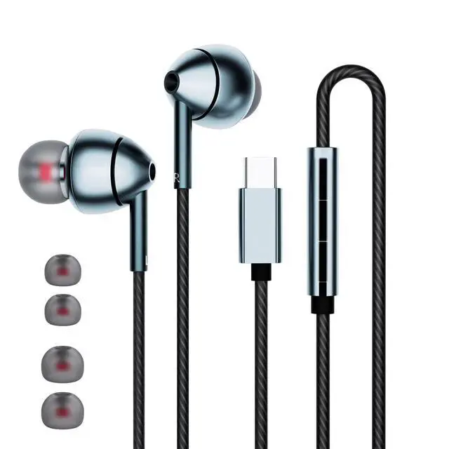 Alt view image 8 of 14 - USB-C Wired Earbuds with Microphone, Volume Control, Noise Canceling, Compatible with Samsung Galaxy S24 S23 S22, iPhone 17 16 15 Pro Pro max, Pixel Phones