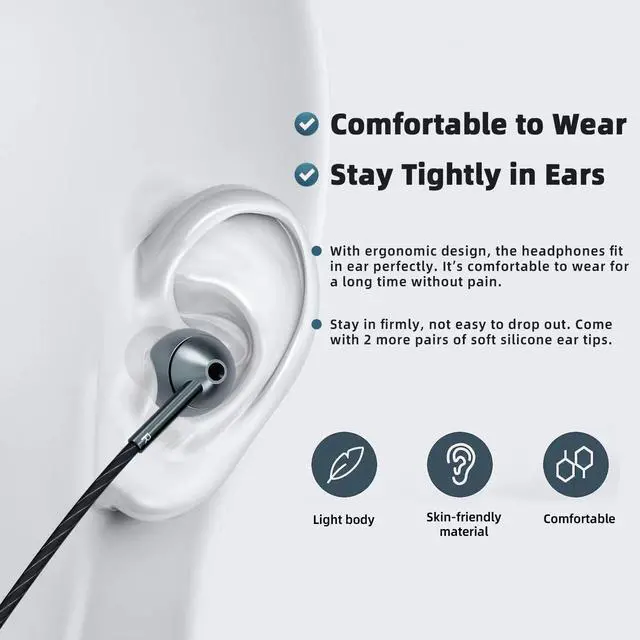 Alt view image 11 of 14 - USB-C Wired Earbuds with Microphone, Volume Control, Noise Canceling, Compatible with Samsung Galaxy S24 S23 S22, iPhone 17 16 15 Pro Pro max, Pixel Phones
