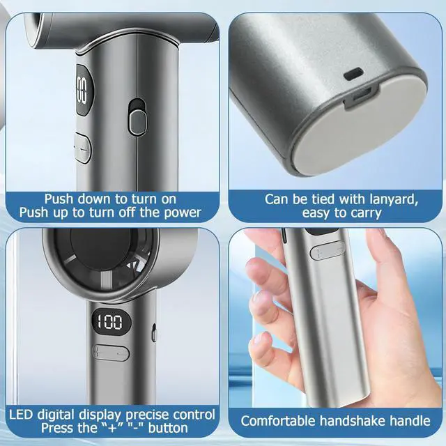 Alt view image 13 of 14 - Handheld Fan. Portable Handheld Fan 120 Wind Speed Mini Handheld Desk Fan USB Rechargeable .Portable(Gray)