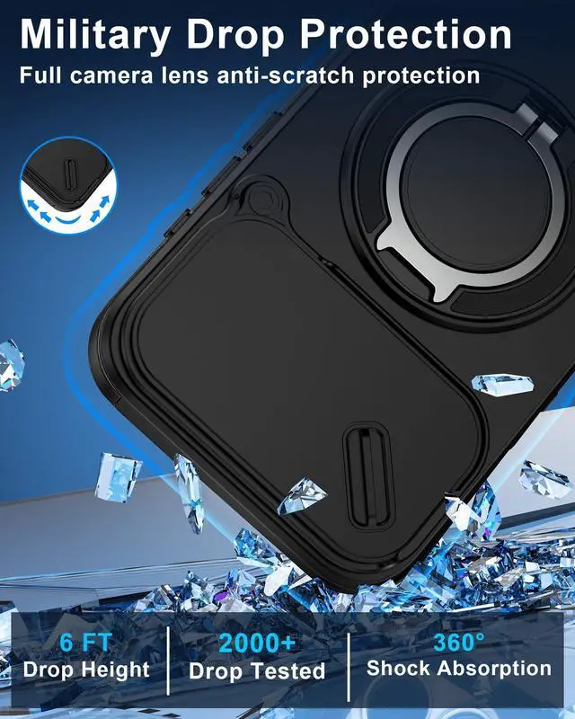 Alt view image 10 of 14 - iPhone 17 Pro Case with Camera Cover & Ring Holder, 6.3" Rugged Shockproof Military-Grade Case for 17PRO, Slim Rugged Protection with Sliding Lens Cover & Stand Grip for Apple iPhone 17 Pro-Black
