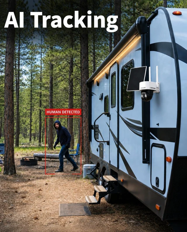 Alt view image 5 of 7 - Frontier AI 2K+ 4G LTE Cellular Security Camera 360° PTZ, No WiFi, AI Tracking, Color Night Vision, 2-Way Talk, eSIM, 5W Solar Panel, Empower App (Paid Plan Required)
