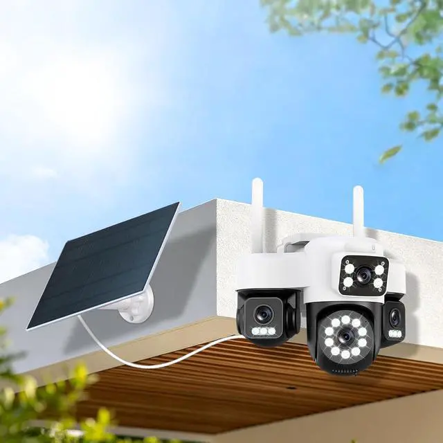 Alt view image 7 of 7 - 4K Solar Security Cameras Wireless Outdoor Battery Powered,Four Lens Bullet Head & 360 PTZ Linkage with Solar Panel, Color Night Vision, Motion Detection (White)