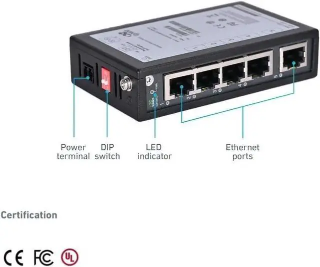 Main image of InHand Networks 5-Port Unmanaged Industrial Gigabit Ethernet Switch, 5 * 10/100/1000 Base-T(X) Adaptive RJ45 Ports, Operating Temperature from -40°C to +75°C, IP30, DIN Rail, FCC/CE/UL Certification
