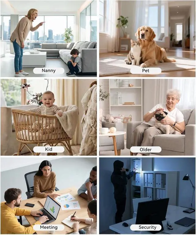 Alt view image 7 of 7 - 4K WiFi Wireless Indoor Security Cam with Night Vision, Indoor Camera with Clock with App Control, Nanny Cam with AI Motion Detection, Loop Recording, Local & Cloud Storage for Home, Easy to Use
