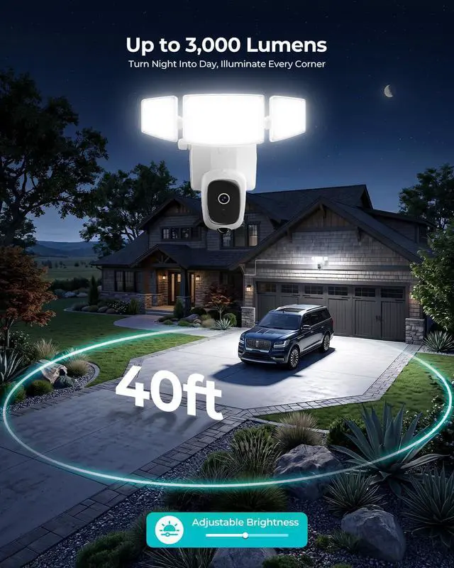 Alt view image 5 of 7 - iMaihom 2K Floodlight Camera with Plug-in Power Cable, 3000LM Security Outdoor Cam with Motion-Activated, Color Night Vision, 2-Way Audio, Siren, 24/7 Recording, IP65, 5G/2.4G WiFi, Works with Alexa