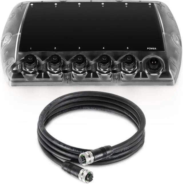Main image of 411850-1 AS ETH 5PGL 5-Port Ethernet Switch + 720073-6 AS EC 5E 5-Foot Ethernet Cable for Humminbird, Black
