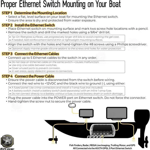 Alt view image 6 of 7 - 411850-1 AS ETH 5PGL 5-Port Ethernet Switch + 720073-6 AS EC 5E 5-Foot Ethernet Cable for Humminbird, Black