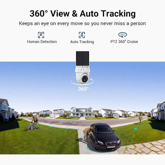 Alt view image 2 of 7 - ANSQUE Security Cameras Wireless Outdoor Home System, 6 Camera Kit, No Subscription Fees, Solar Powered, Local Storage, 365-Day Battery Life, 360°PTZ Surveillance, Auto Tracking, 2K Color Night Vision