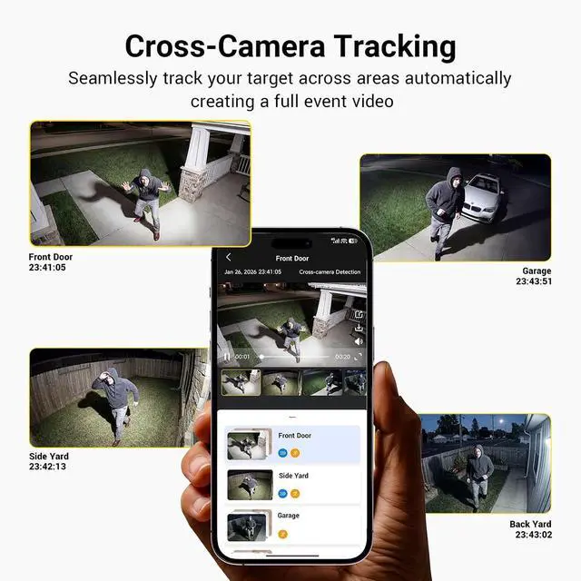 Alt view image 7 of 7 - ANSQUE Security Cameras Wireless Outdoor Home System, 6 Camera Kit, No Subscription Fees, Solar Powered, Local Storage, 365-Day Battery Life, 360°PTZ Surveillance, Auto Tracking, 2K Color Night Vision