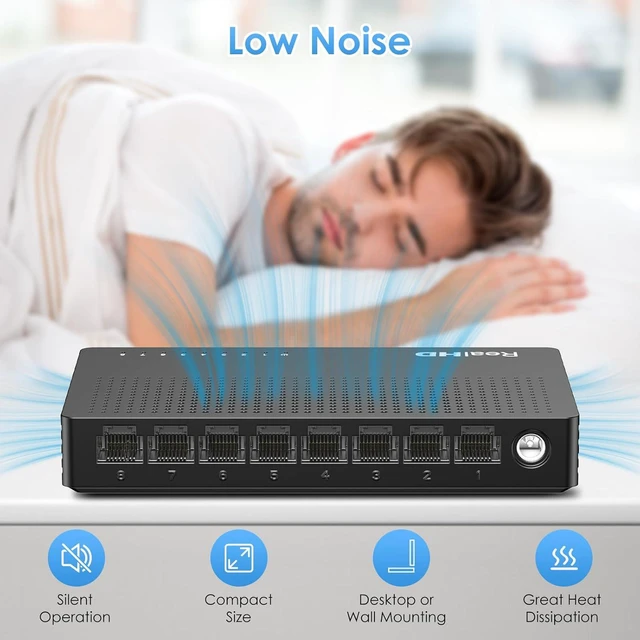 Alt view image 4 of 6 - 2.5Gb Switch, Ethernet Switch 2.5Gb 8 Port Unmanaged, Network Switch for Game Console, NAS, PC, Wireless APs, Plug & Play Fanless, Desktop Wall Mount Network Hub