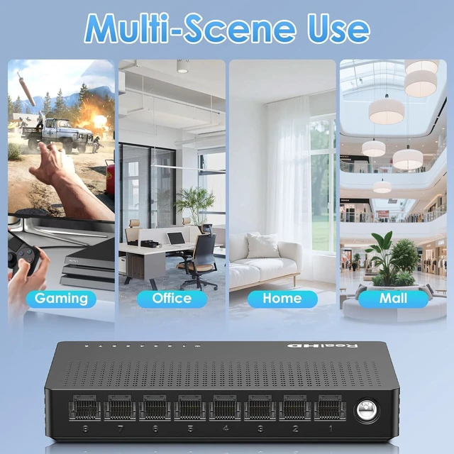Alt view image 5 of 6 - 2.5Gb Switch, Ethernet Switch 2.5Gb 8 Port Unmanaged, Network Switch for Game Console, NAS, PC, Wireless APs, Plug & Play Fanless, Desktop Wall Mount Network Hub