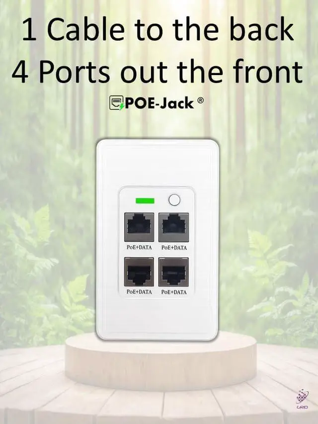 Alt view image 2 of 7 - Active PoE-Jack 4 Port in-Wall Gigabit PoE Ethernet Extender Switch Plate, IEEE 802.3bt Uplink, Passes VLAN, Extends Ethernet, Cameras, POS, WiFi AP, VoIP & More.1 Rear Port & 4 Ports Out the Front.