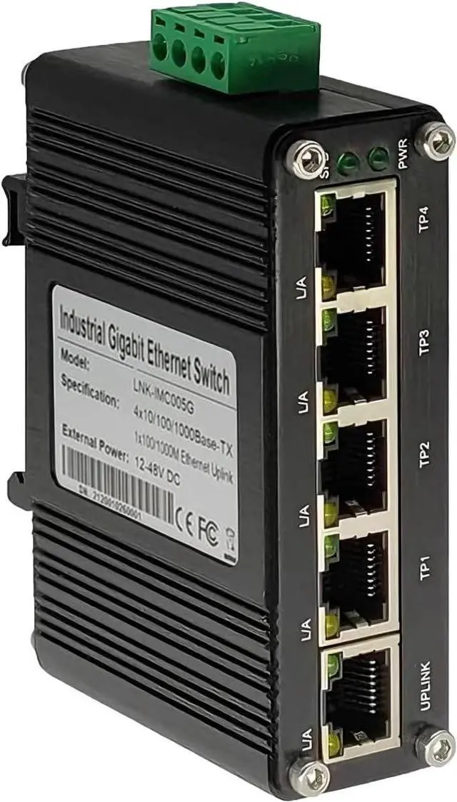Main image of Hardened Mini Industrial 5-Port Gigabit Ethernet Switch, 10/100/1000Mbps, Din Rail & Wall Mountable, -40 to 167 F, 10Gbps Switching Capacity