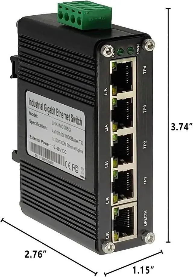 Alt view image 7 of 7 - Hardened Mini Industrial 5-Port Gigabit Ethernet Switch, 10/100/1000Mbps, Din Rail & Wall Mountable, -40 to 167 F, 10Gbps Switching Capacity