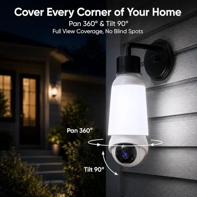 Alt view image 4 of 7 - Light Bulb Security Camera, Smart AI Cam 2K HD Outdoor Lightbulb Camera, 5G&2.4G WiFi PTZ Camera, 1000-Lumen LED, Color Night Vision, 911 Emergency Calling, Motion Dection