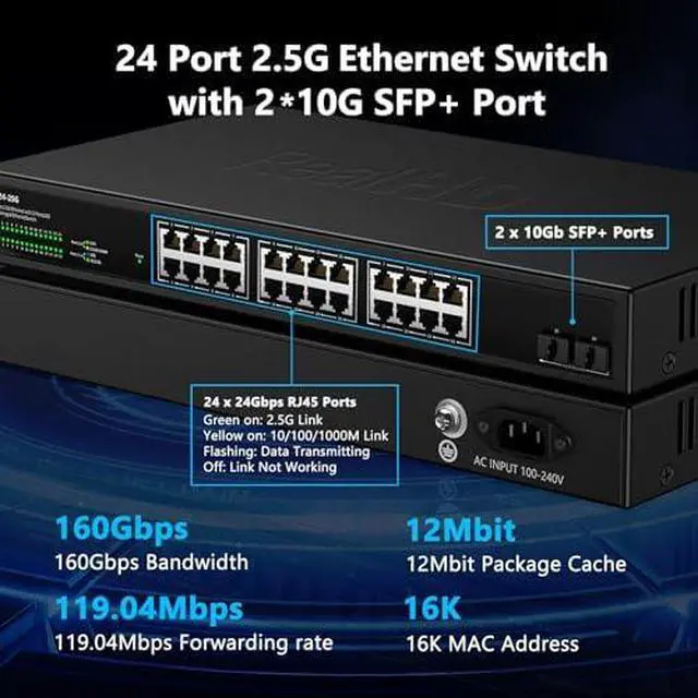 Alt view image 4 of 6 - 24 Port 2.5Gb Ethernet Network Switch with 2 x 10Gb SFP+