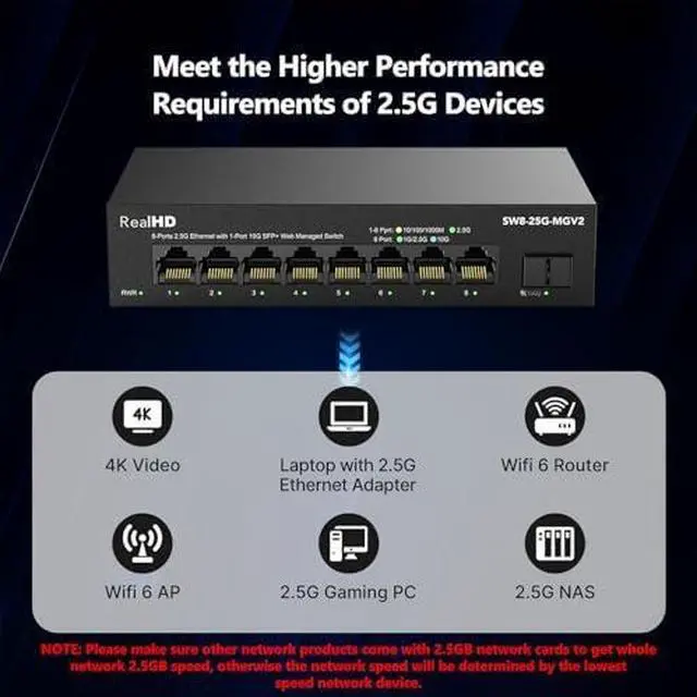 Alt view image 5 of 7 - Real HD 8 Port 2.5G Managed Ethernet Network Switch, 1 x 10G SFP+ Port