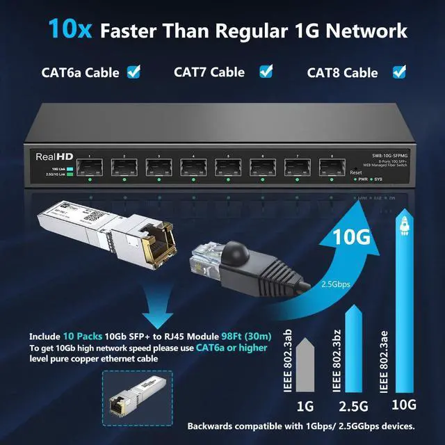 Main image of 8 Port 10Gb SFP+ Web Managed Fiber Switch
