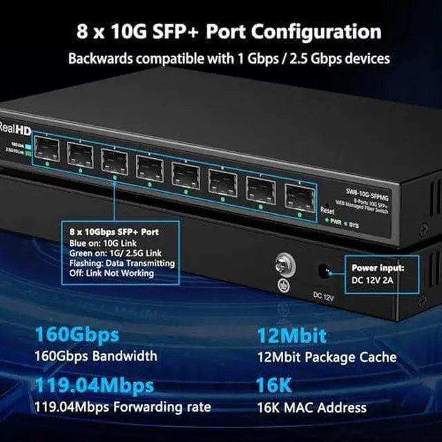 Alt view image 2 of 6 - 8 Port 10Gb SFP+ Web Managed Fiber Switch