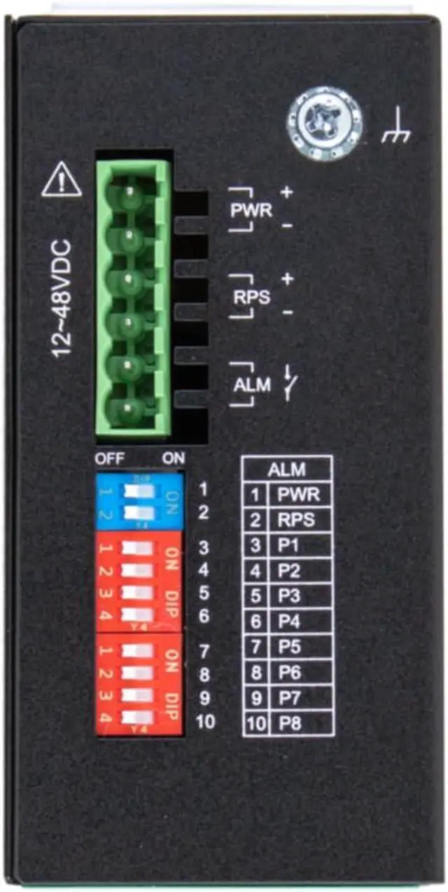 Alt view image 2 of 4 - MS1-P08G Industrial Network Switch, 8-Port Gigabit Ethernet, Unmanaged, Black Metal, DIN Rail Mount, 1.97x4.56x3.92 inch, 1.06 lb, 12-48VDC
