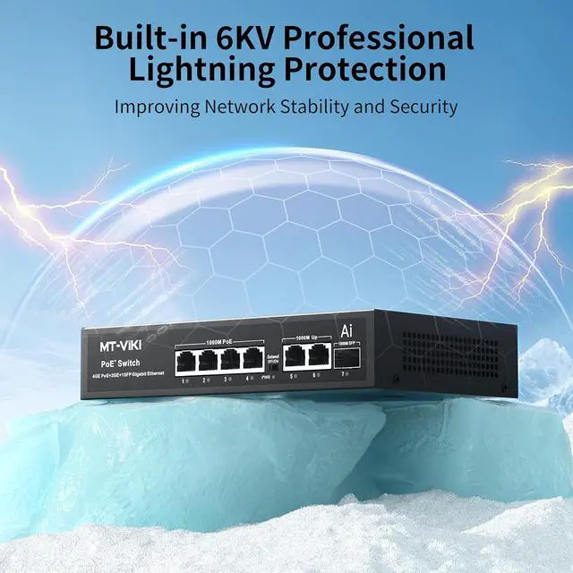 Alt view image 6 of 7 - MT-VIKI Gigabit PoE Switch, 7-Port IEEE 802.3at/af Unmanaged Network Switch