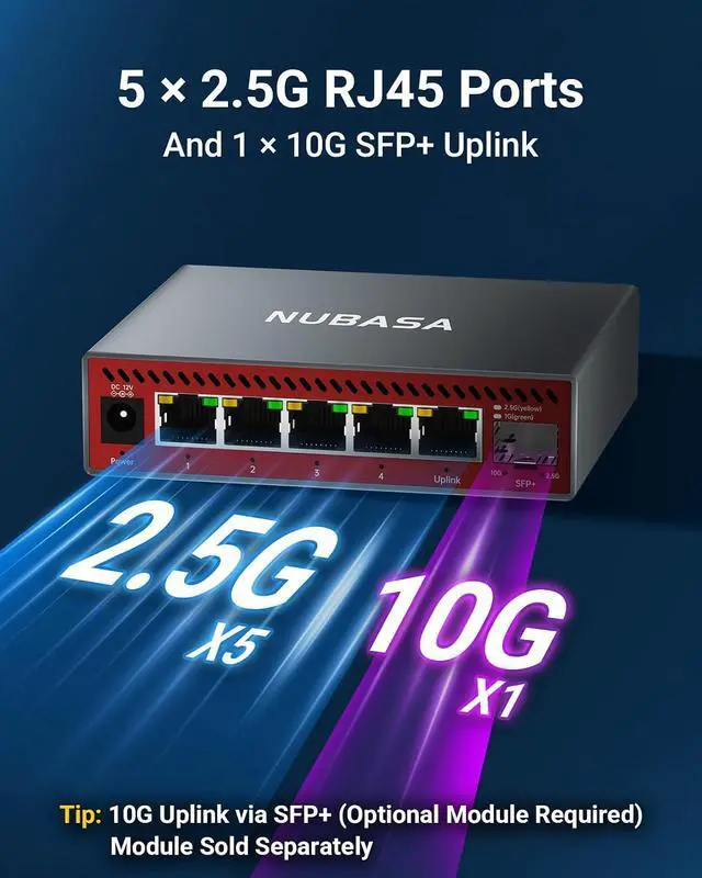 Alt view image 2 of 5 - 5 Port 2.5Gb Switch, Multigig Ethernet Splitter, Silent Operation Unmanaged Network Switch 2.5 gigabit, Plug-Play