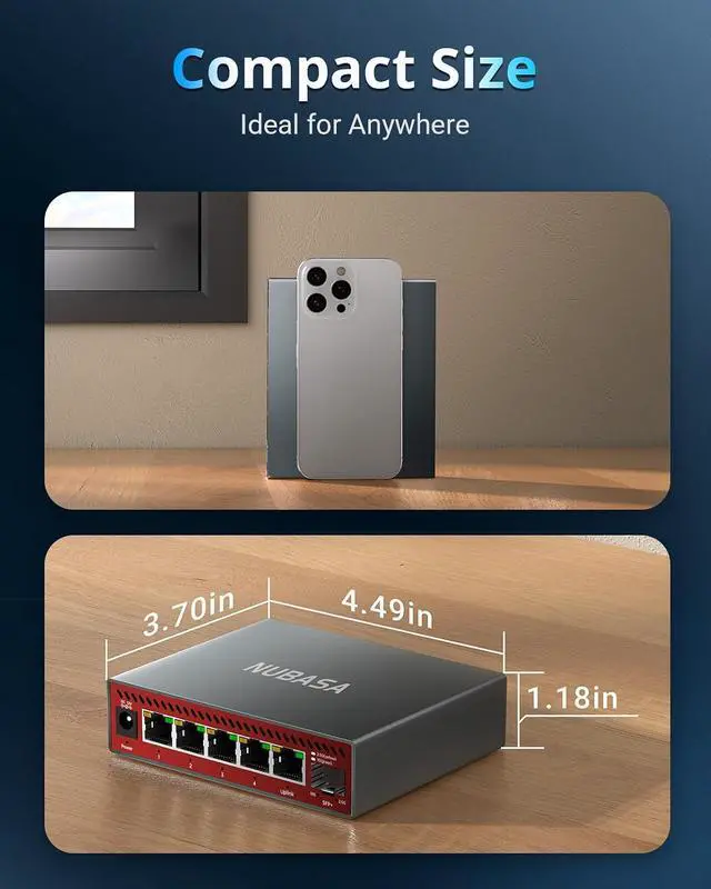 Alt view image 5 of 5 - 5 Port 2.5Gb Switch, Multigig Ethernet Splitter, Silent Operation Unmanaged Network Switch 2.5 gigabit, Plug-Play