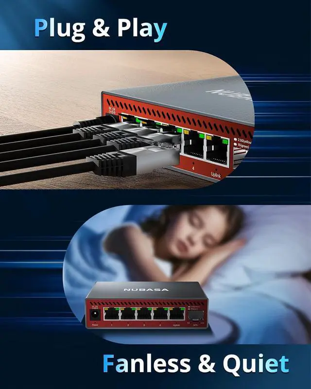 Alt view image 3 of 5 - 5 Port 2.5Gb Switch, Multigig Ethernet Splitter, Silent Operation Unmanaged Network Switch 2.5 gigabit, Plug-Play