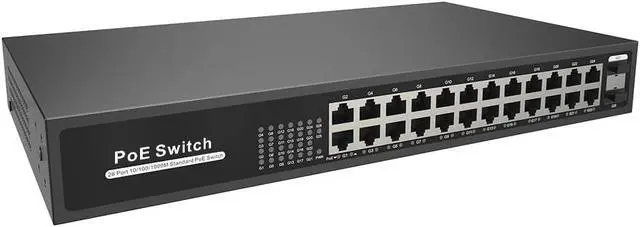 Alt view image 3 of 3 - 250W 24CH Unmanaged Gigabit PoE Switch has 24*10/100/1000M Ethernet Ports, Plug-and-Play, Up to 30W Max Power Per Port,POE24CH-250W