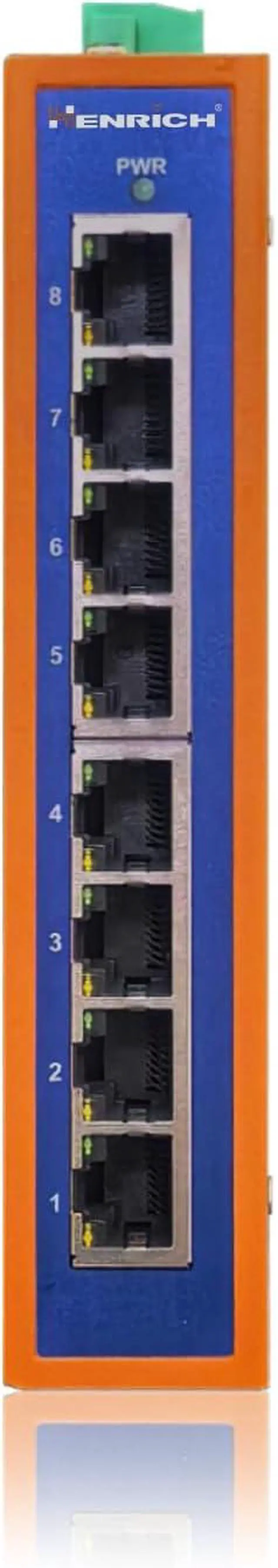 Alt view image 2 of 7 - Henrich 8 x100Mbps Copper Port Din-Rail Switch, Supported by the US Team