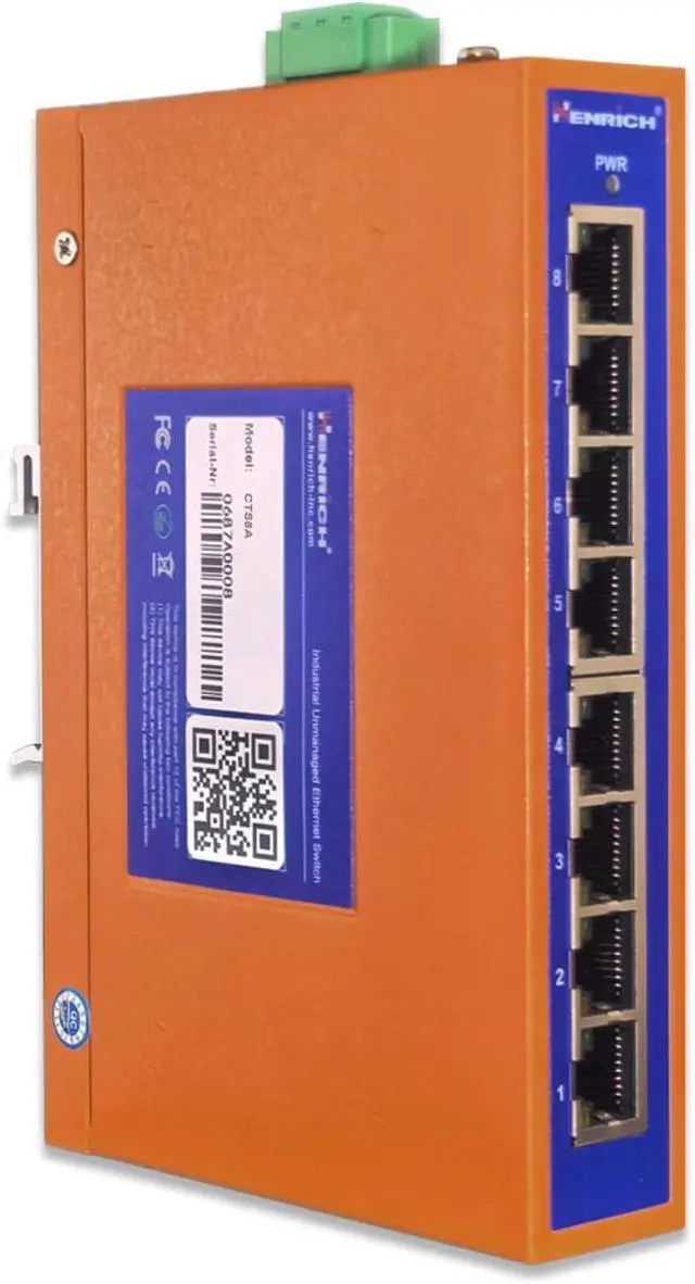 Alt view image 3 of 7 - Henrich 8 x100Mbps Copper Port Din-Rail Switch, Supported by the US Team