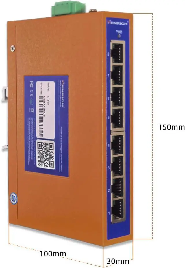 Alt view image 7 of 7 - Henrich 8 x100Mbps Copper Port Din-Rail Switch, Supported by the US Team