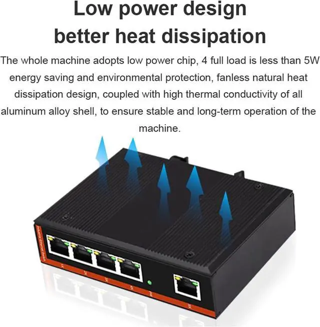 Alt view image 5 of 7 - Industrial Ethernet Switch, 5/8 Port, Full Gigabit, 10/100/1000M,-40 to 85 °C, DIN-Rail, IP40, 6KV Protection(ONT-GYF3005)