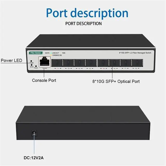Alt view image 4 of 7 - 8 10-gigabit SFP+ Ports L3 Managed Network Switch Support DHCP and Dynamic Routing VLAN Division and Port Aggregation(JT-S508CL-8S)