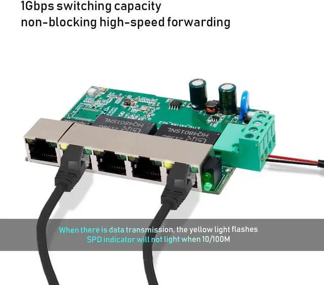 Alt view image 6 of 7 - 5 Ports Fast Ethernet Switch PCBA 10pcs Hardened Mini Network Switch 12~48V DC 10/100Mbps Unmanaged Ethernet Switch 1Gbps Switching Capacity