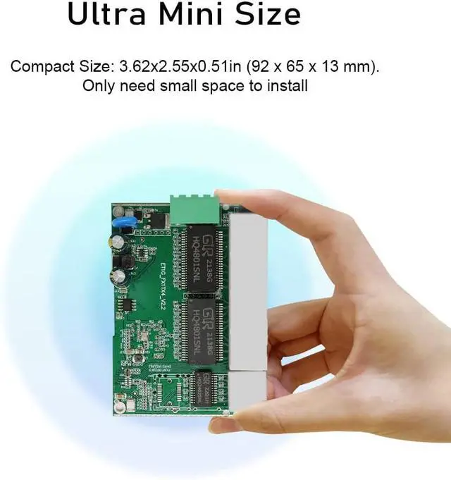 Alt view image 7 of 7 - 5 Ports Fast Ethernet Switch PCBA 10pcs Hardened Mini Network Switch 12~48V DC 10/100Mbps Unmanaged Ethernet Switch 1Gbps Switching Capacity